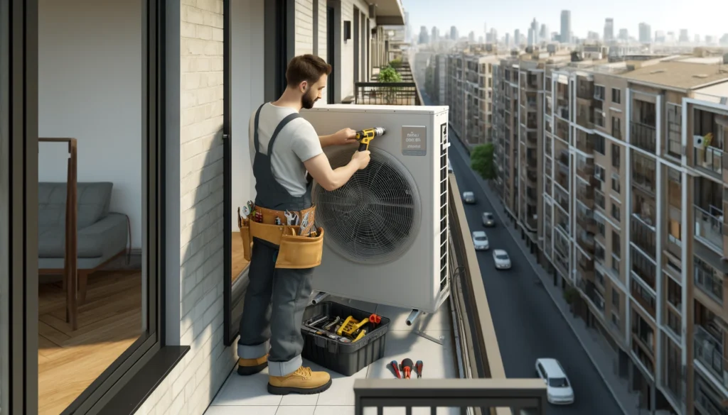montáž klimatizácie na balkóne bytového domu v tomášove, efektívna klimatizácia do bytu s montážou